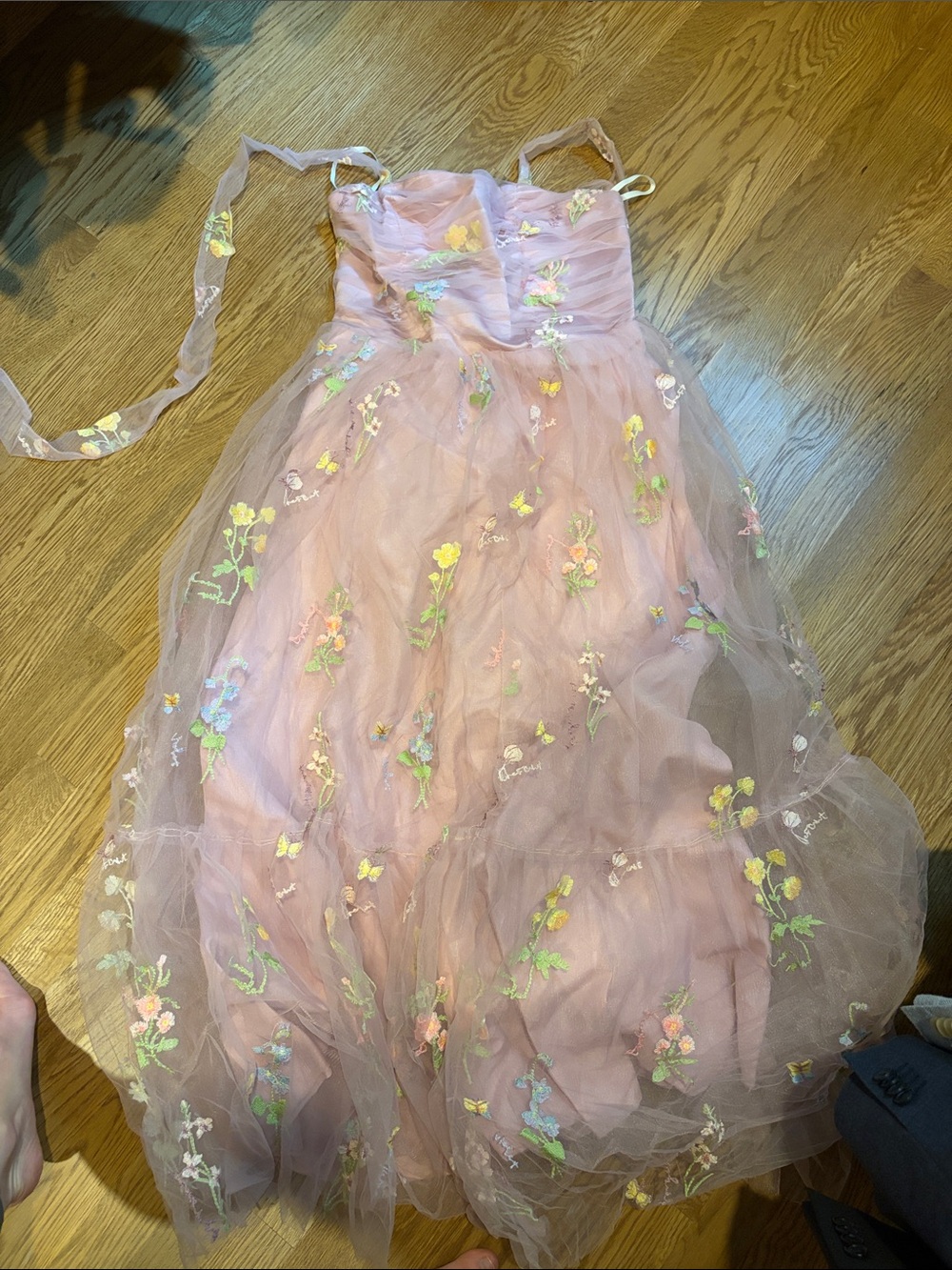 Girls Pink Floral Tulle Party Dress